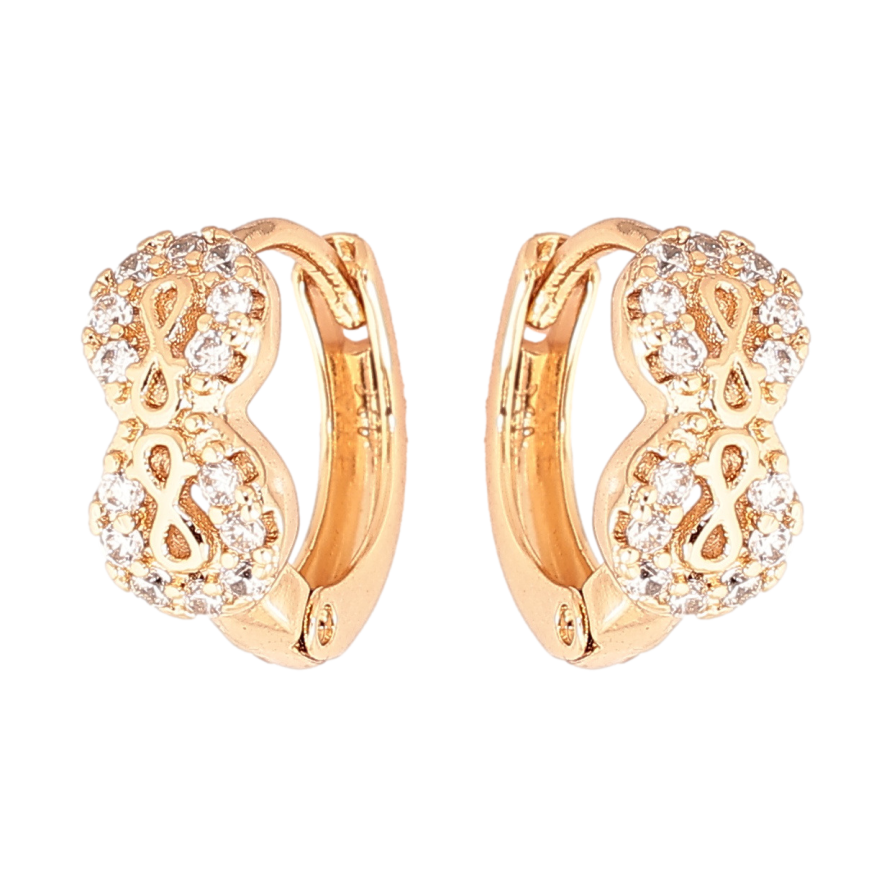 Серьги Xuping Позолота 18K колечки Восьмерки с кристаллами фото №1 Серьги Xuping Позолота 18K колечки Восьмерки с кристаллами фото №1