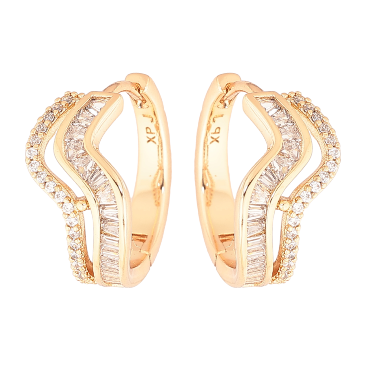 Сережки Xuping Позолота 18K колечка «Хвилясті доріжки кристалів» фото №18