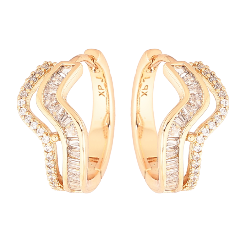 Серьги Xuping Позолота 18K колечки Волнистые дорожки кристаллов фото №1 Серьги Xuping Позолота 18K колечки Волнистые дорожки кристаллов фото №1