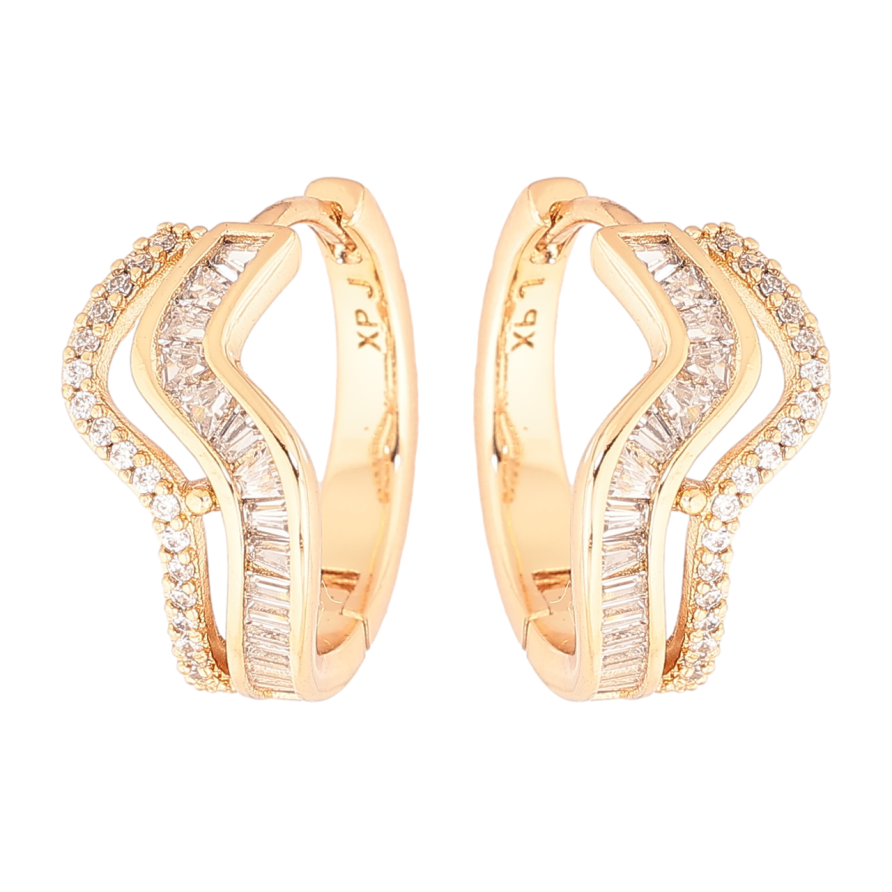 Сережки Xuping Позолота 18K колечка «Хвилясті доріжки кристалів» фото №1 Сережки Xuping Позолота 18K колечка «Хвилясті доріжки кристалів» фото №1