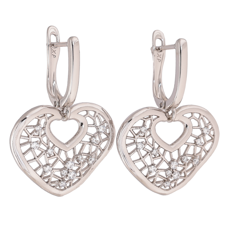 Сережки Xuping Родій англійський замок «Ажурні сердечка з кристалами» фото №18
