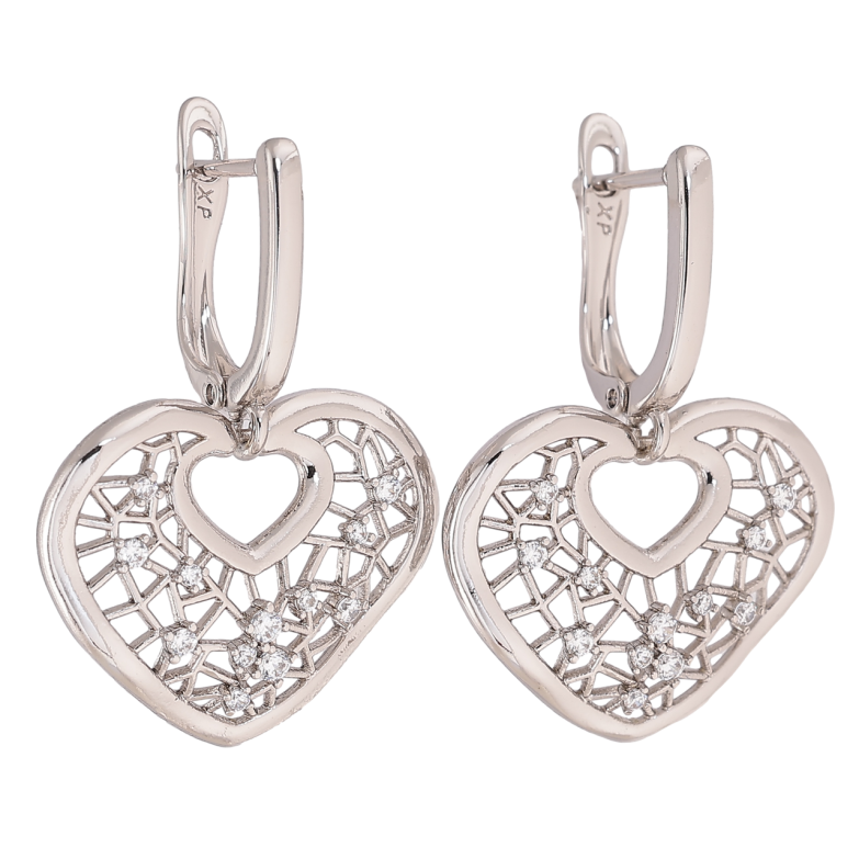 Сережки Xuping Родій англійський замок «Ажурні сердечка з кристалами» фото №1