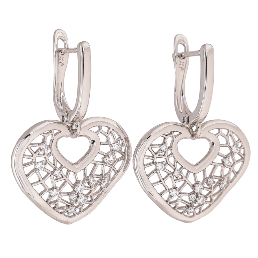 Сережки Xuping Родій англійський замок «Ажурні сердечка з кристалами» фото №1