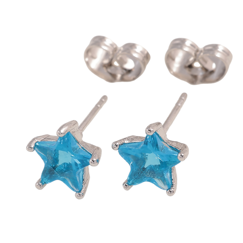 Серьги Xuping Родий пусеты Голубые кристальные звезды фото №1
