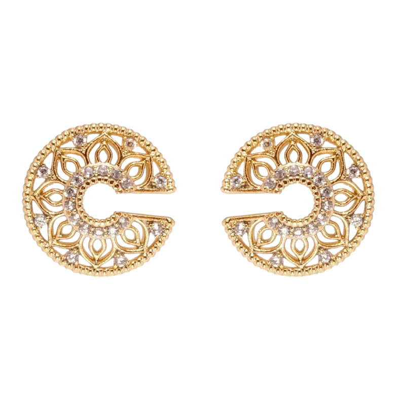 Сережки Xuping Позолота 18K пусети Декоративні ажурні колечка з цирконієм ø 13мм фото №1 Сережки Xuping Позолота 18K пусети Декоративні ажурні колечка з цирконієм ø 13мм фото №1
