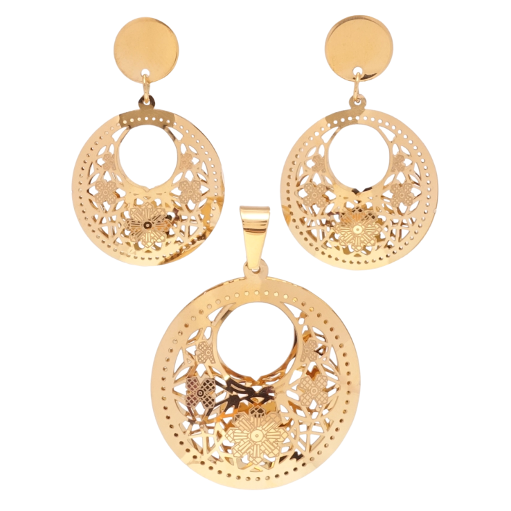 Набір Xuping Позолота 18K Сережки Кулон Великі різьблені підвіски фото №6