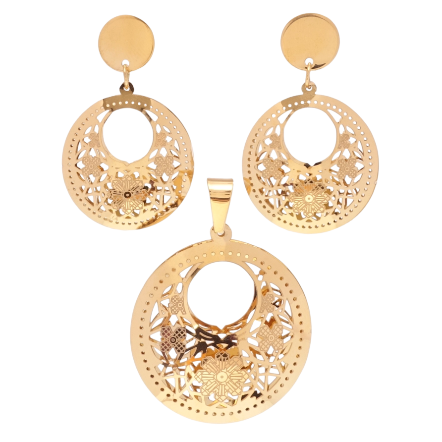 Набір Xuping Позолота 18K Сережки Кулон Великі різьблені підвіски фото №1 Набір Xuping Позолота 18K Сережки Кулон Великі різьблені підвіски фото №1