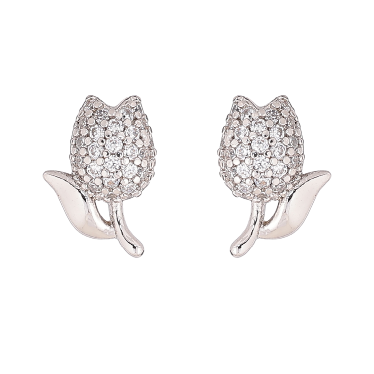 Сережки Xuping колір Родій пусети Тюльпани з інкрустацією кристалами фото №9