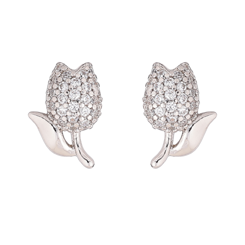 Сережки Xuping колір Родій пусети Тюльпани з інкрустацією кристалами фото №1