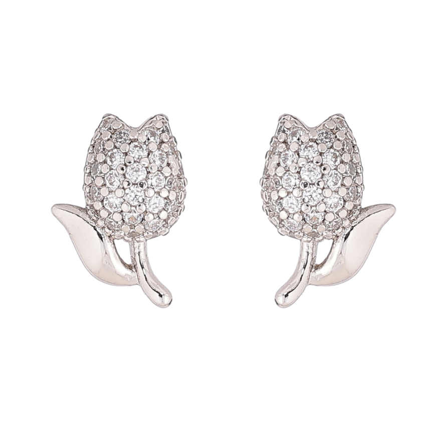 Сережки Xuping колір Родій пусети Тюльпани з інкрустацією кристалами фото №1