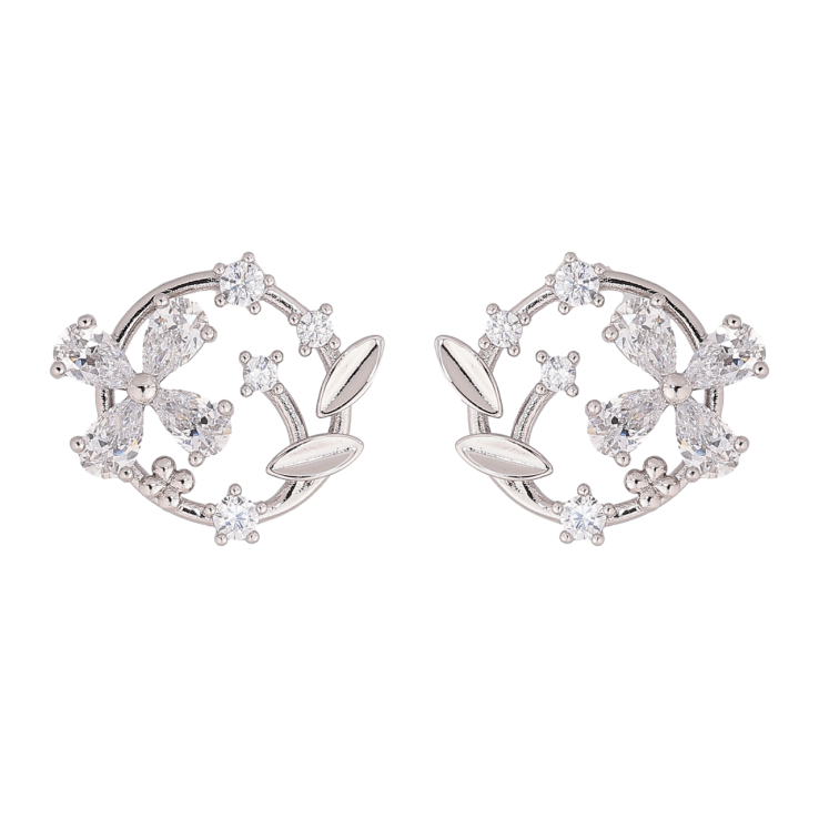 Сережки Xuping колір Родій пусети Квітковий візерунок з кристалами фото №17