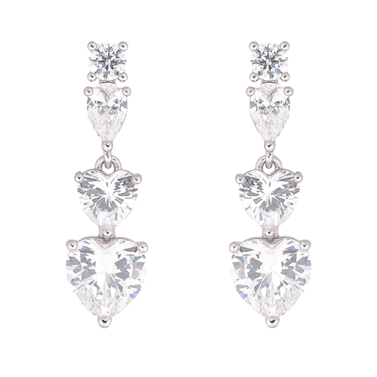 Сережки Xuping колір Родій пусети Кришталеві серця фото №22