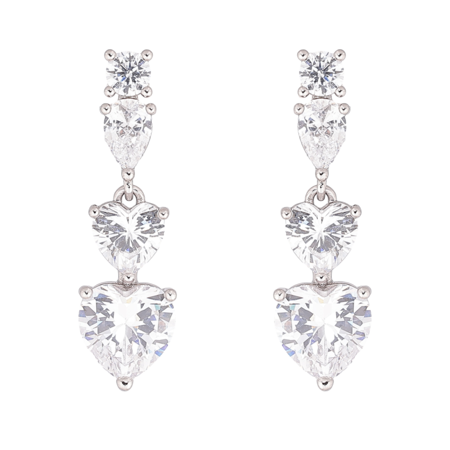 Сережки Xuping колір Родій пусети Кришталеві серця фото №1