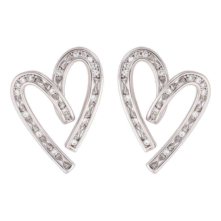 Сережки Xuping колір Родій пусети Серця з кристалами фото №21
