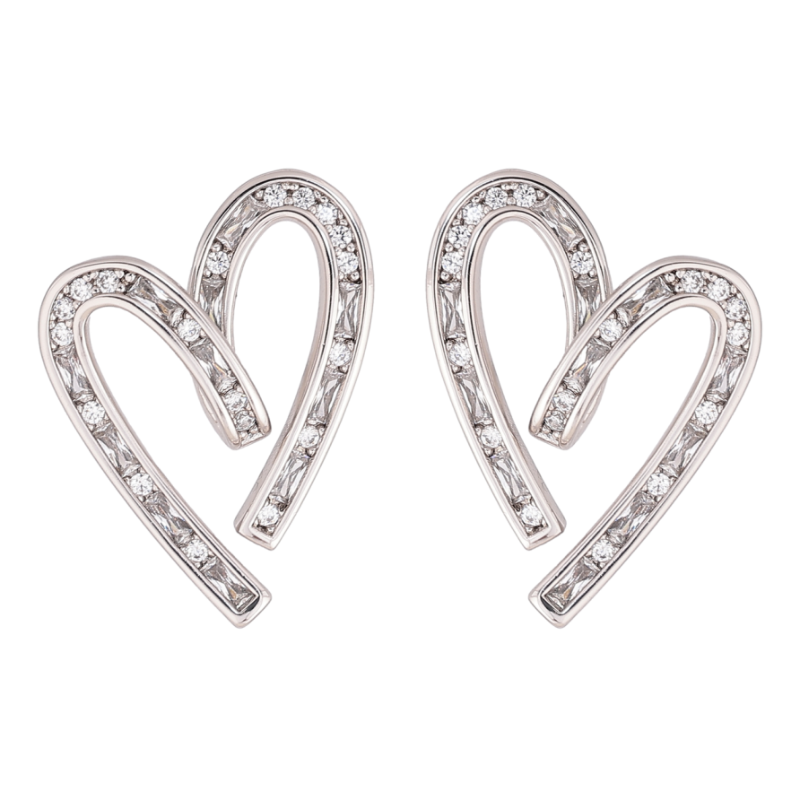 Сережки Xuping колір Родій пусети Серця з кристалами фото №1