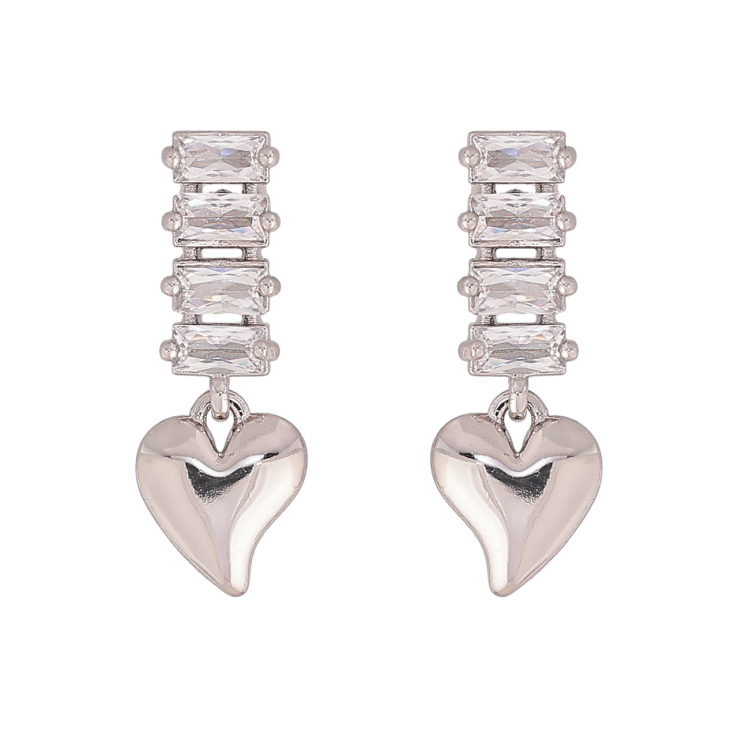 Сережки Xuping колір Родій пусети Серця на кришталевих доріжках фото №4