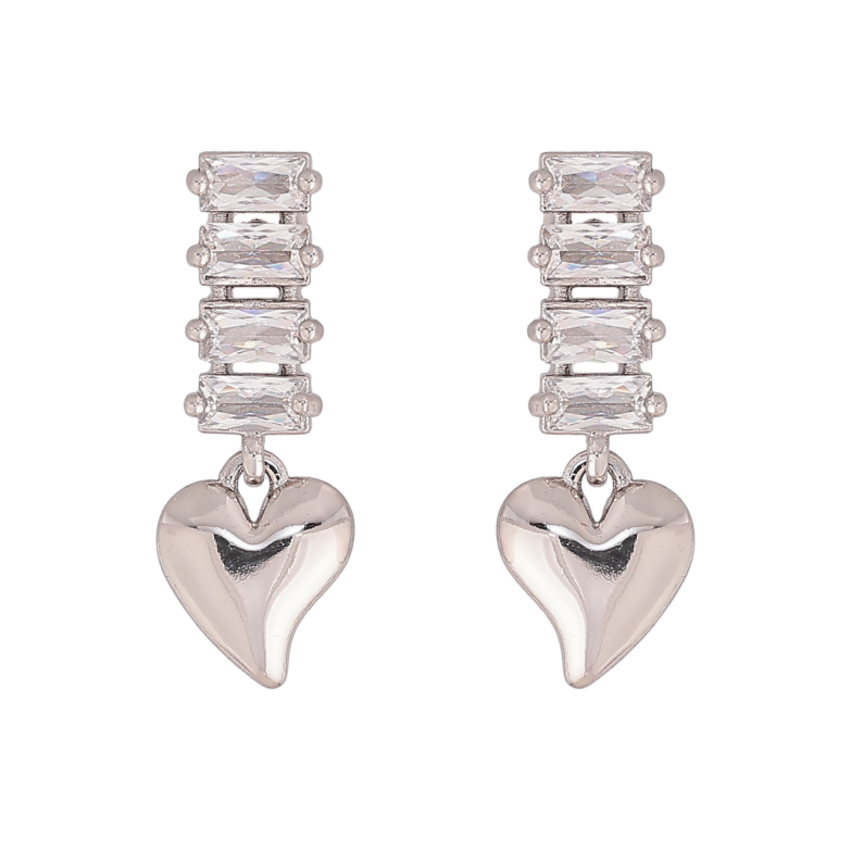 Сережки Xuping колір Родій пусети Серця на кришталевих доріжках фото №1