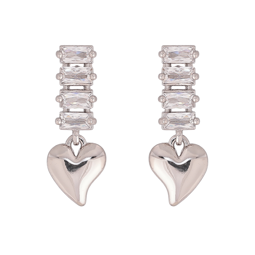 Сережки Xuping колір Родій пусети Серця на кришталевих доріжках фото №1