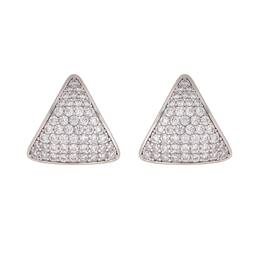 Сережки Xuping колір Родій пусети Трикутники з інкрустацією кристалами фото №1