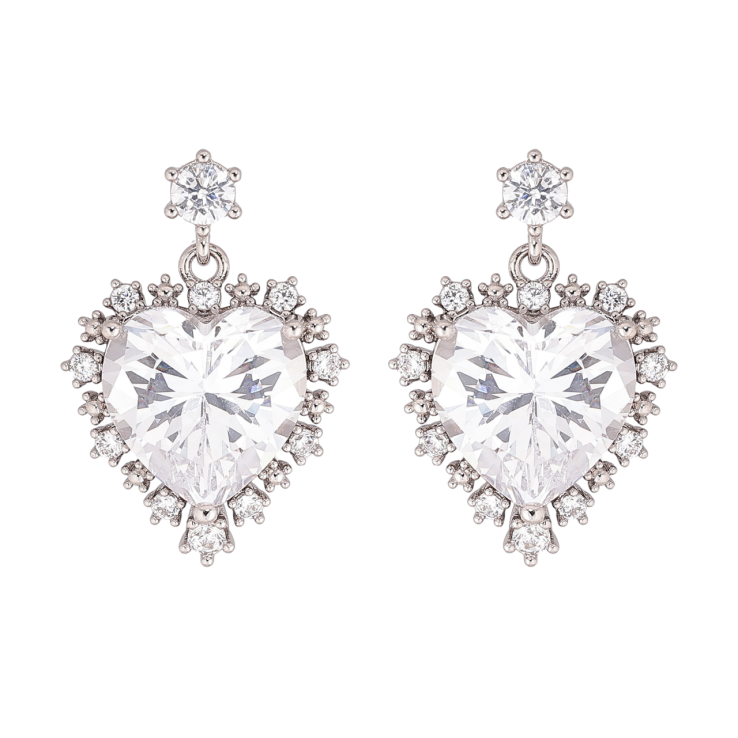 Сережки Xuping колір Родій пусети Кришталеві серця фото №20