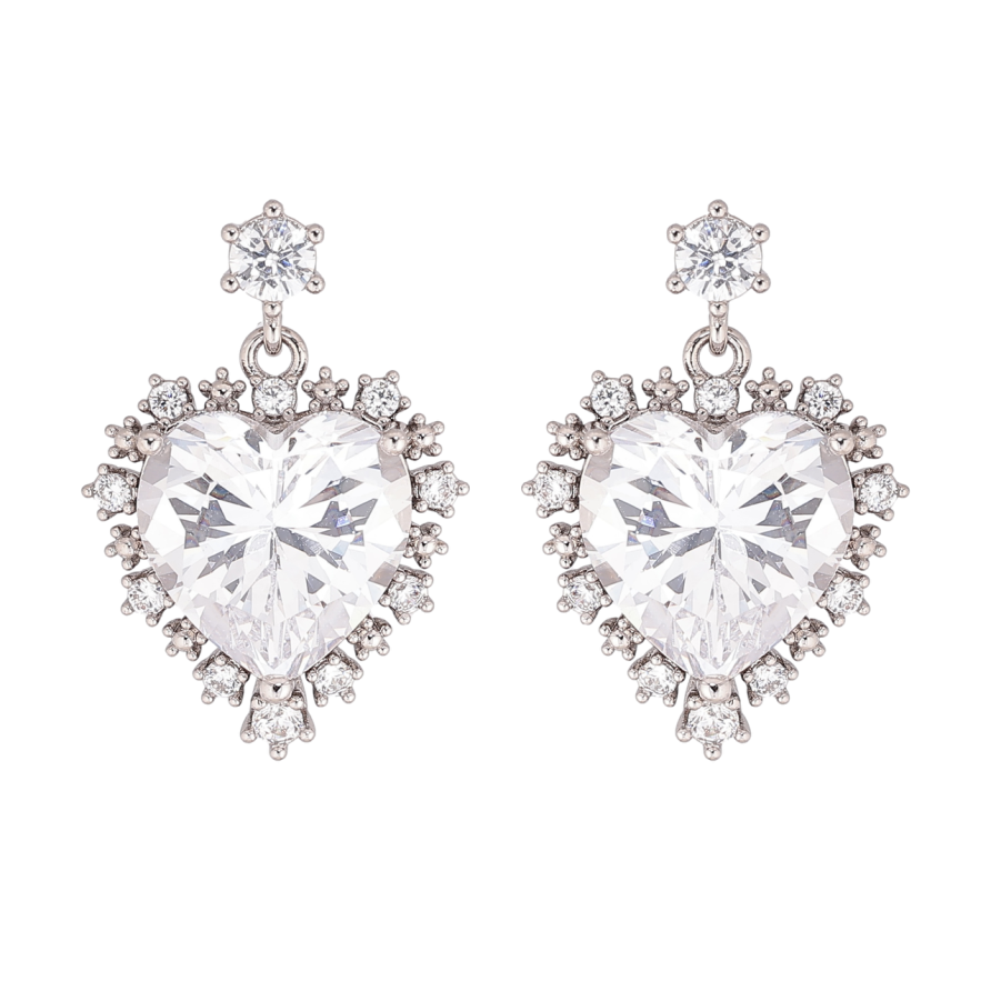 Сережки Xuping колір Родій пусети Кришталеві серця фото №1