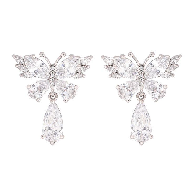 Сережки Xuping колір Родій пусети Кришталеві метелики фото №23