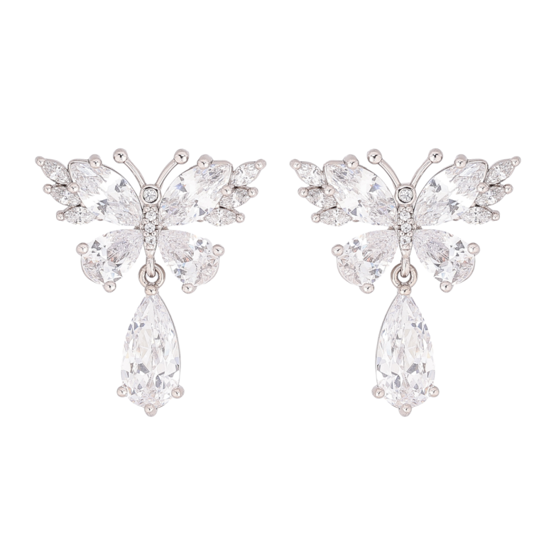 Сережки Xuping колір Родій пусети Кришталеві метелики фото №1