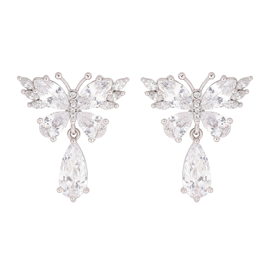 Сережки Xuping колір Родій пусети Кришталеві метелики фото №1