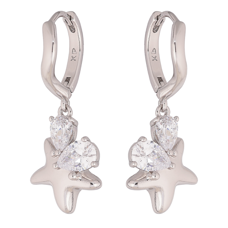 Сережки Xuping колір Родій підвіски на колечках Зірки з кристалами фото №12