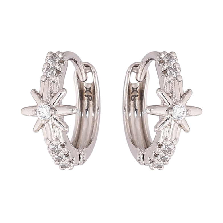 Сережки Xuping колір Родій колечка Зірки на кришталевих доріжках фото №1