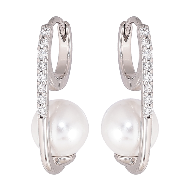 Сережки Xuping колір Родій колечка Дорожки кристалів з перлинами фото №1