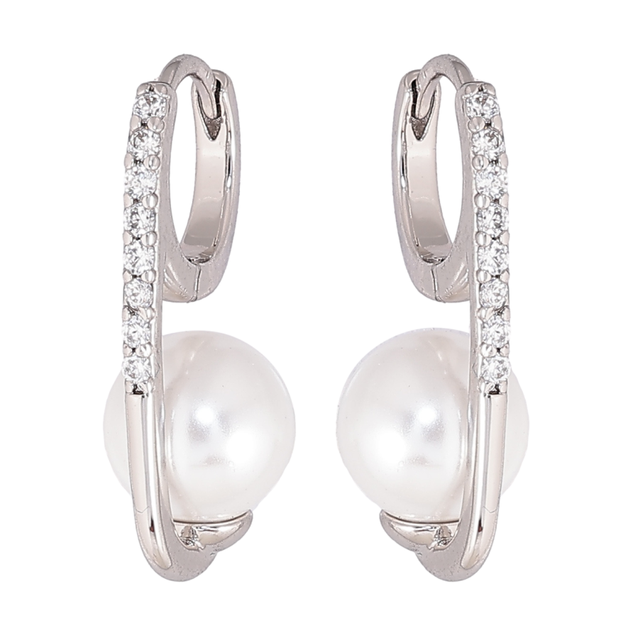 Сережки Xuping колір Родій колечка Дорожки кристалів з перлинами фото №1