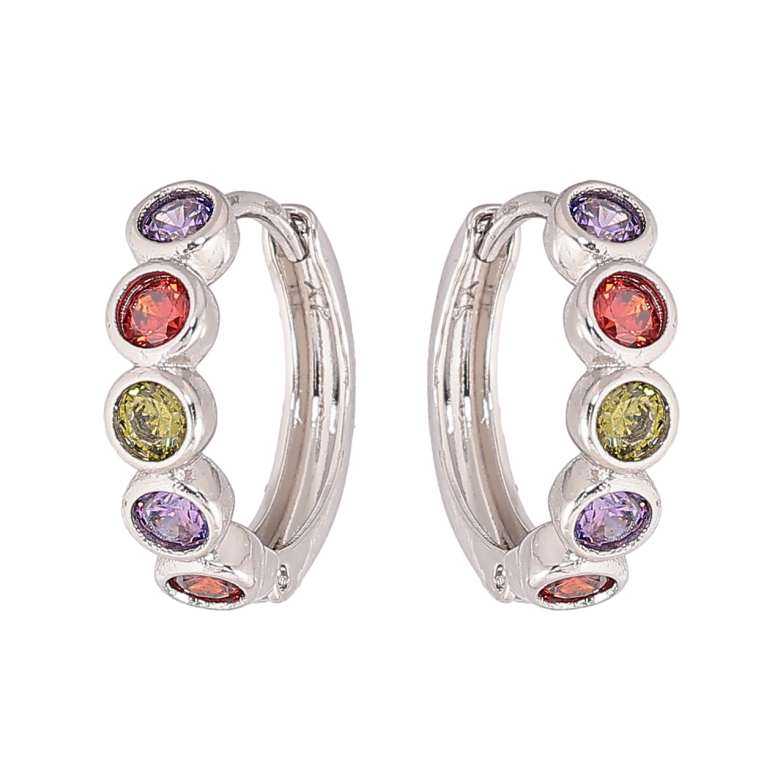 Сережки Xuping колір Родій колечка Доріжки різнокольорових кристалів фото №1