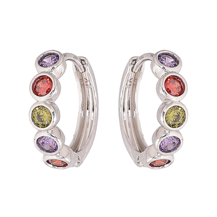 Сережки Xuping колір Родій колечка Доріжки різнокольорових кристалів фото №1