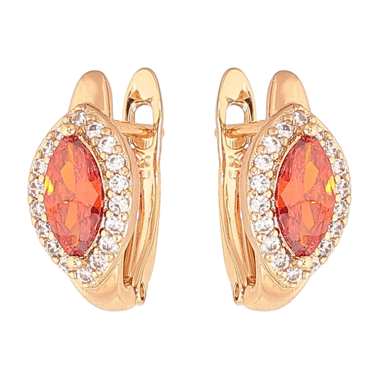 Серьги Xuping цвет Позолота 18K английский замок Красные кристаллы в обрамлении фото №9