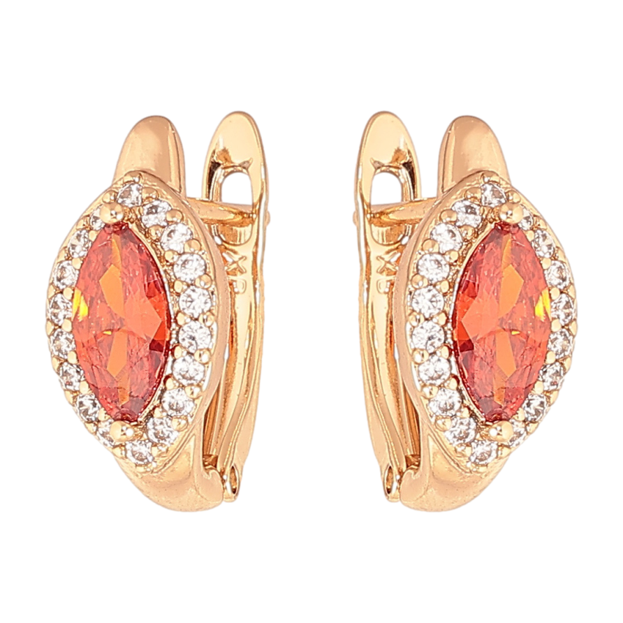 Серьги Xuping цвет Позолота 18K английский замок Красные кристаллы в обрамлении фото №1