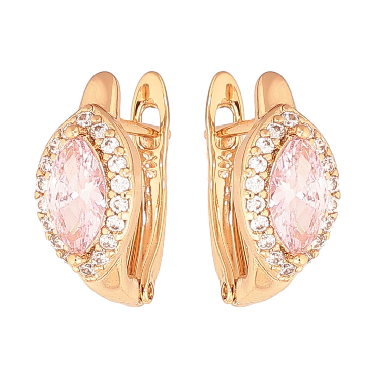 Сережки Xuping колір Позолота 18K англійський замок Рожеві кристали в обрамленні фото №7