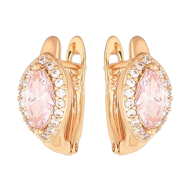 Серьги Xuping цвет Позолота 18K английский замок Розовые кристаллы в обрамлении фото №1