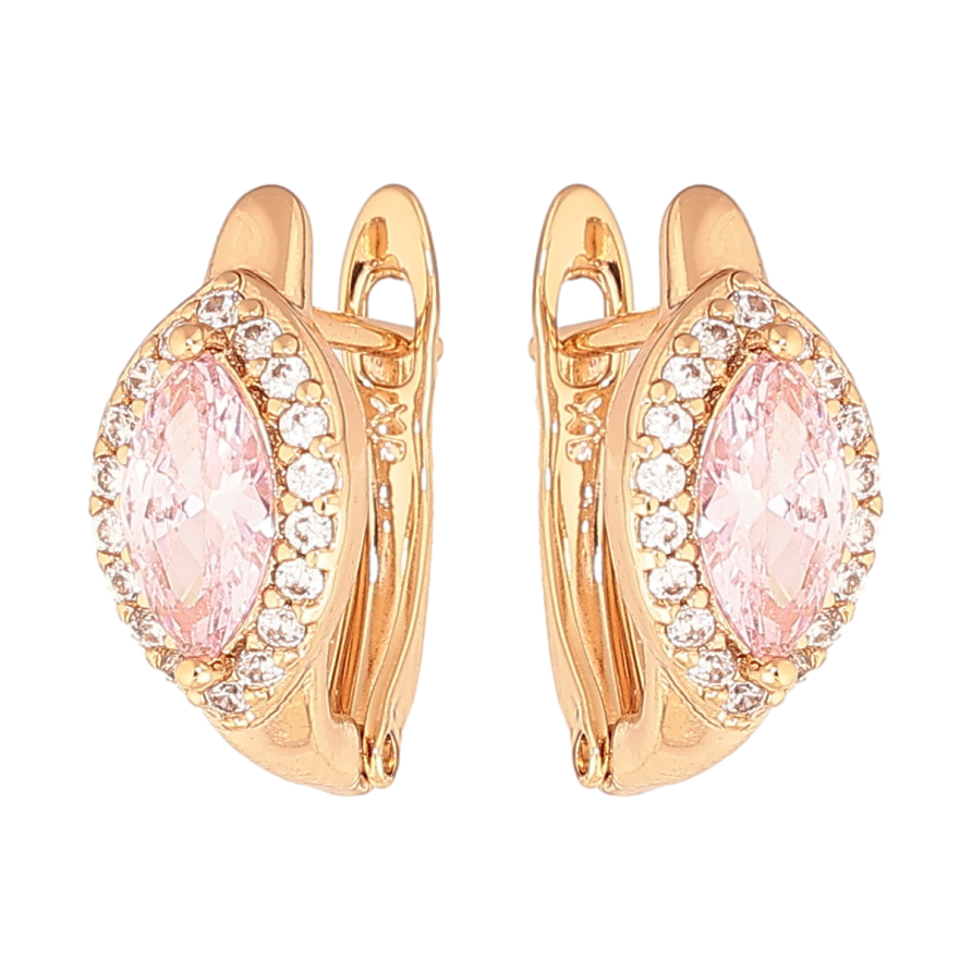 Серьги Xuping цвет Позолота 18K английский замок Розовые кристаллы в обрамлении фото №1