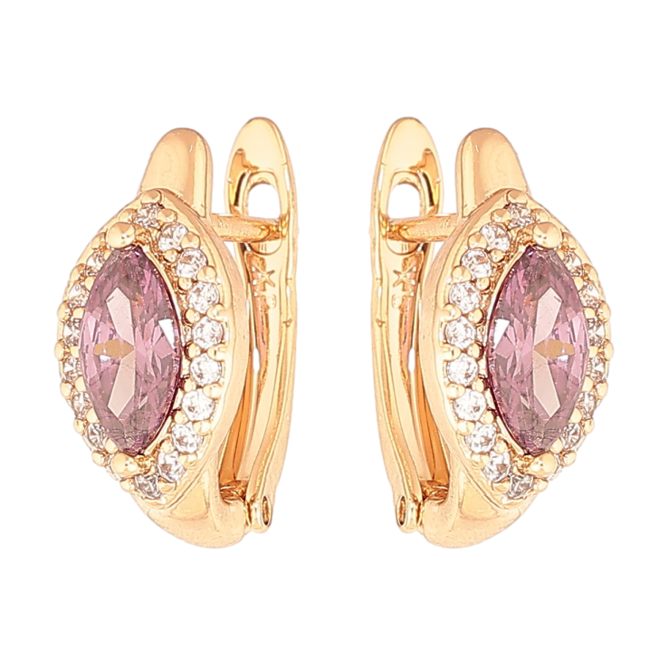Серьги Xuping цвет Позолота 18K английский замок Сиреневые кристаллы в обрамлении фото №6