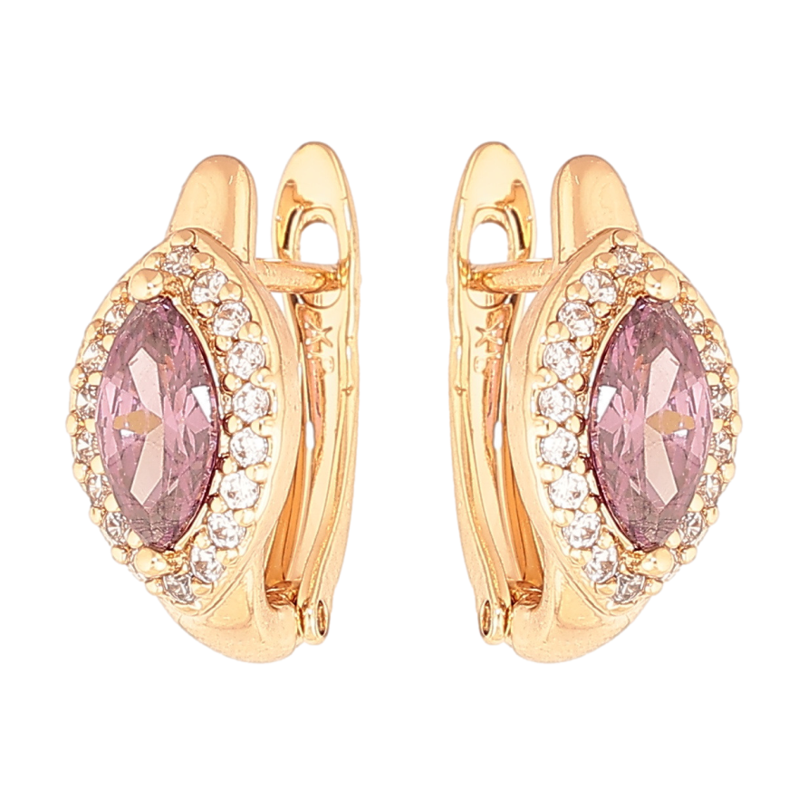 Серьги Xuping цвет Позолота 18K английский замок Сиреневые кристаллы в обрамлении фото №1