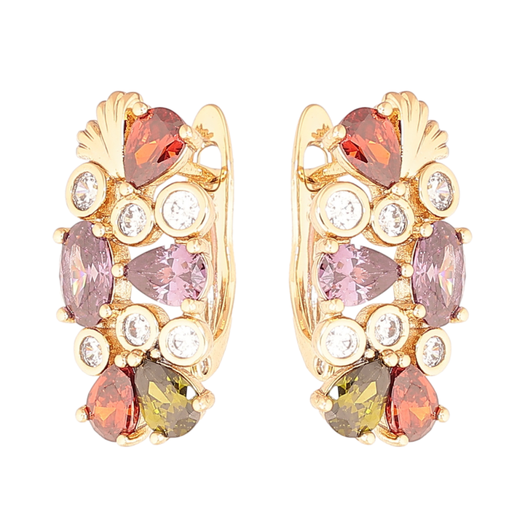 Серьги Xuping цвет Позолота 18K английский замок Россыпь разноцветных кристаллов фото №25