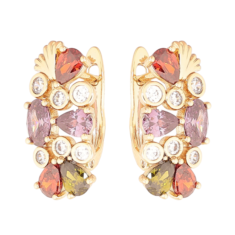 Серьги Xuping цвет Позолота 18K английский замок Россыпь разноцветных кристаллов фото №2 Серьги Xuping цвет Позолота 18K английский замок Россыпь разноцветных кристаллов фото №2