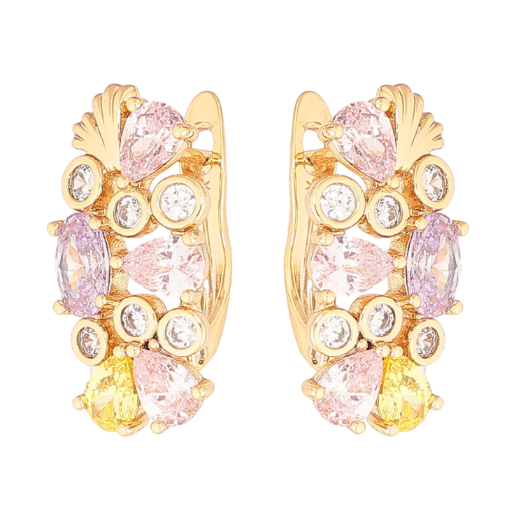 Серьги Xuping цвет Позолота 18K английский замок Россыпь разноцветных кристаллов фото №2