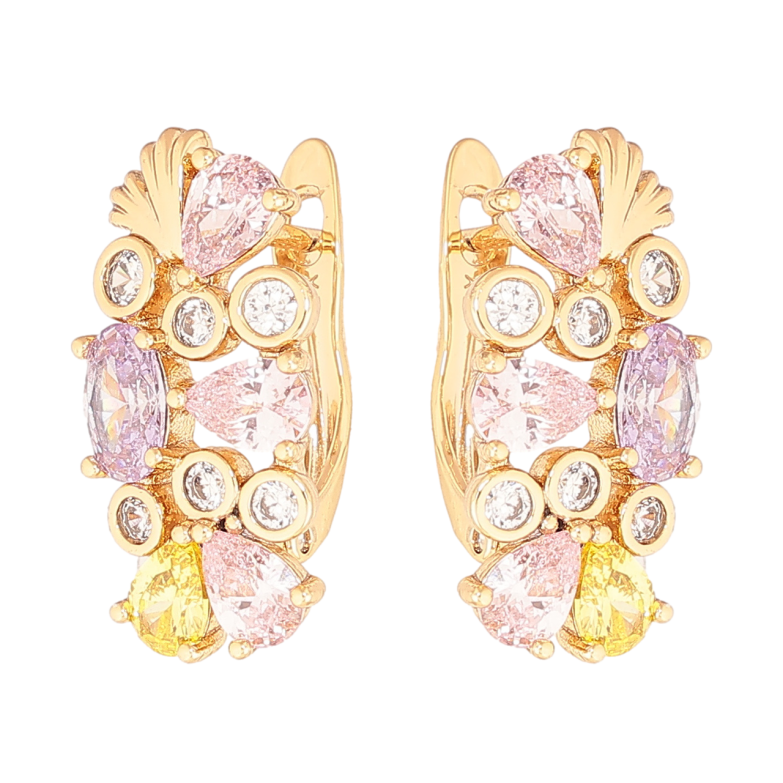 Сережки Xuping колір Позолота 18K англійський замок Розсип різнокольорових кристалів фото №1 Сережки Xuping колір Позолота 18K англійський замок Розсип різнокольорових кристалів фото №1