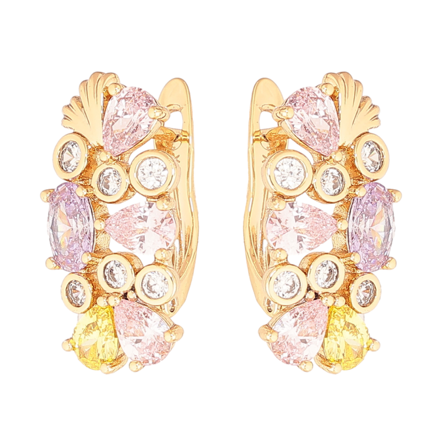 Сережки Xuping колір Позолота 18K англійський замок Розсип різнокольорових кристалів фото №1 Сережки Xuping колір Позолота 18K англійський замок Розсип різнокольорових кристалів фото №1