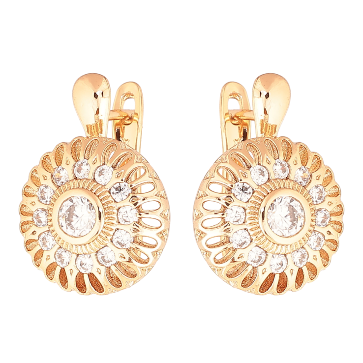 Серьги Xuping цвет Позолота 18K английский замок Резные круги с кристаллами фото №15