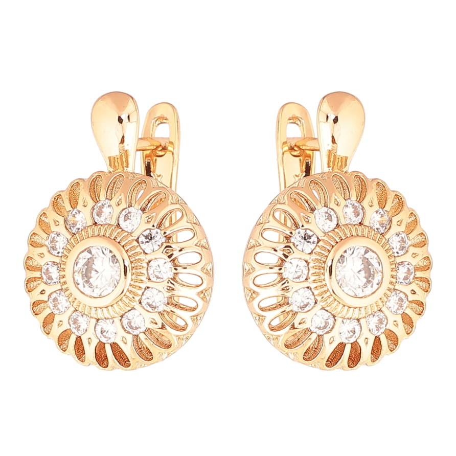 Серьги Xuping цвет Позолота 18K английский замок Резные круги с кристаллами фото №1