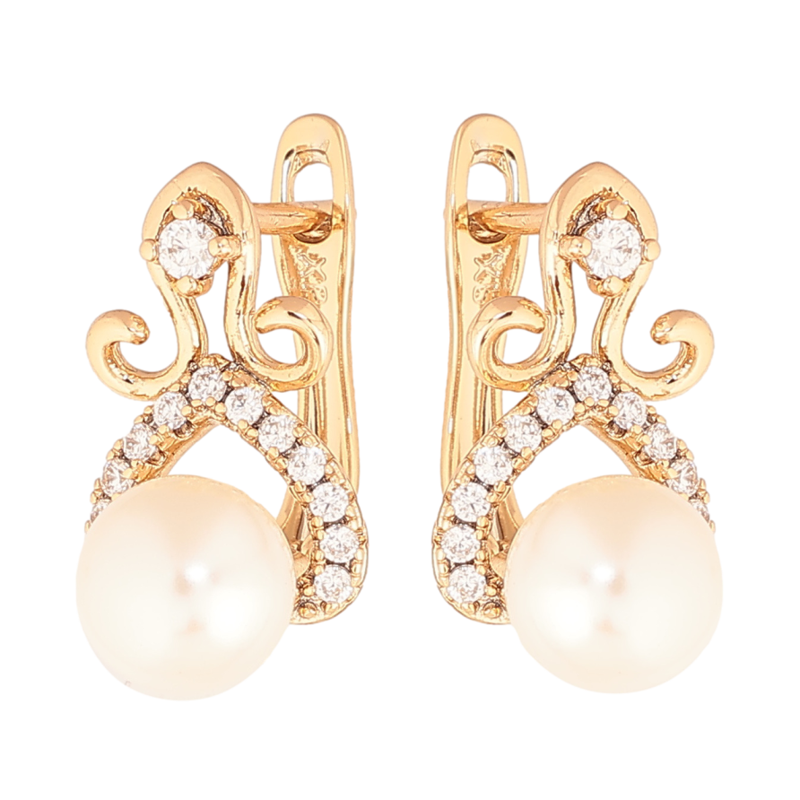 Серьги Xuping цвет Позолота 18K английский замок Узор с кристаллами и жемчужинами фото №1