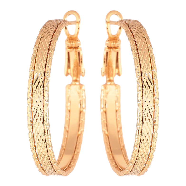 Сережки Xuping колір Позолота 18K кільця (конго) Декоративний візерунок ø 3см фото №1